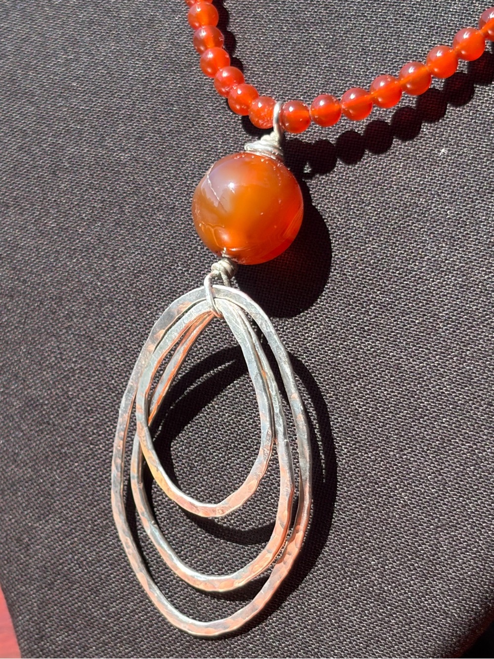 Sterling Silver Carnelian Agate & Argentium Artisan Hand Crafted Necklace - Picture 4 of 8